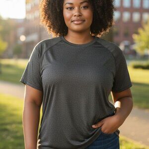 (F-163)Tek Gear Workout T-Shirt Women M Tall Gray Athletic Activewear Short Slee